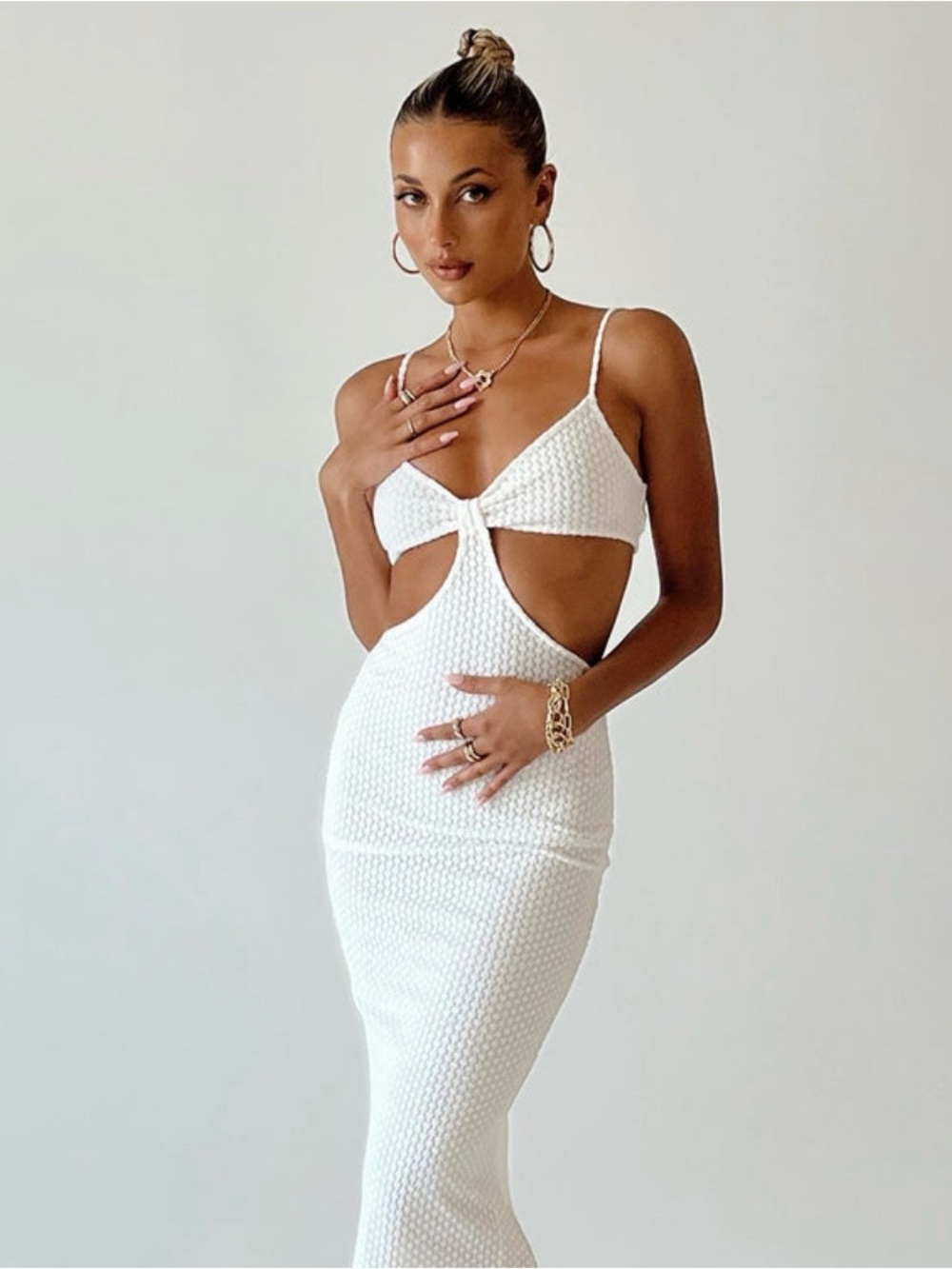 🪞White Gauze Cutout/Leg Slit Dress with XS/Never Worn!🪞